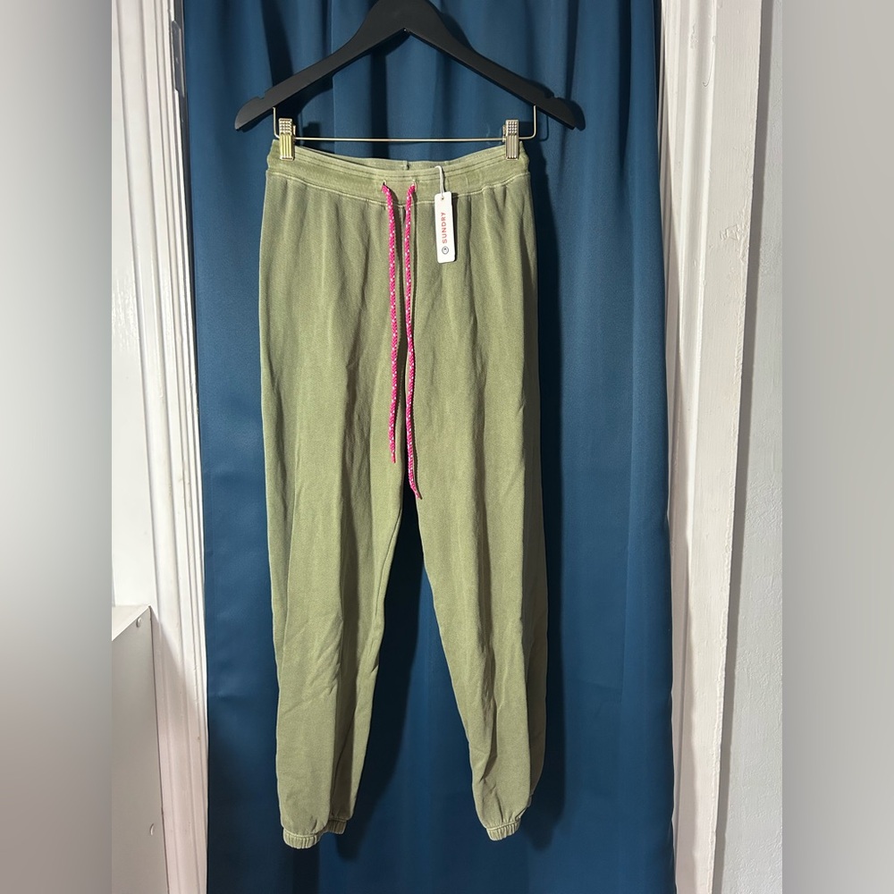 Sundry Olive Joggers with Pink Accent